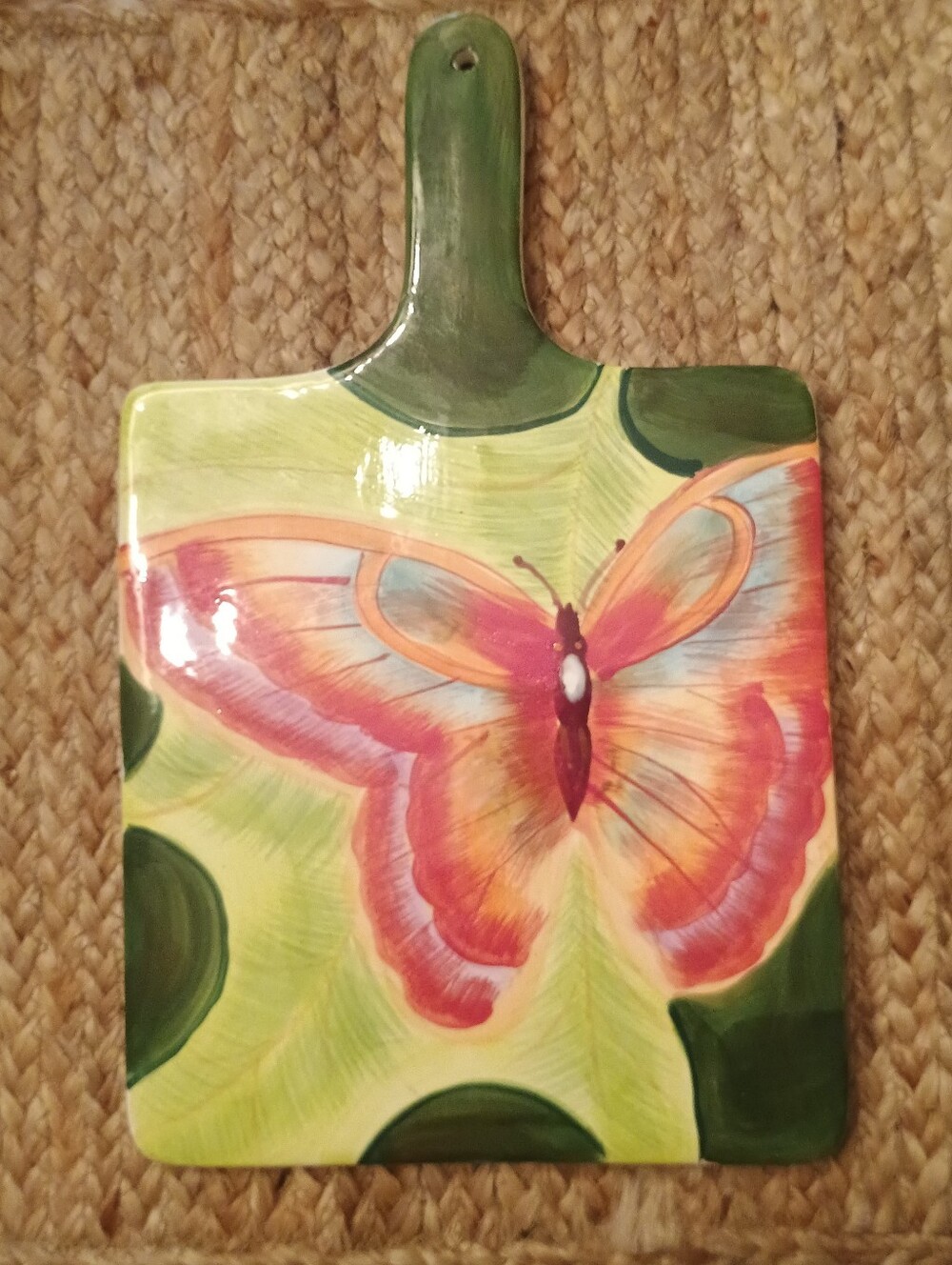La Dolce Vita Free Flight Collection Ceramic Cheese Board Butterfly Pink Orange